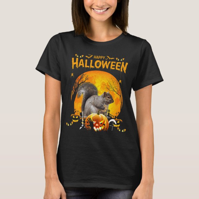 Camiseta Feliz Esquilo de Halloween Pumpkin (Frente)