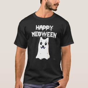 Camiseta Feliz Fantasma de Gato Meoween no Halloween para G
