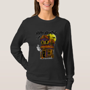 Camiseta Feliz Fantasma de Halloween Morcegos Lua Assombrad