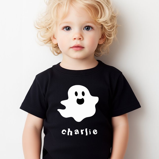 Camiseta Feliz fantasma e crianças de nome Halloween (Happy ghost and name kids Halloween Toddler T-shirt)