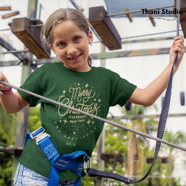 Camiseta Feliz Feliz ano novo de Natal Verde Moderno e Dour