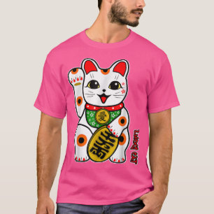 Camiseta Feliz Feliz Calico Branco Gato de Sorte Maneki-Nek