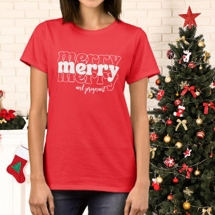 Camiseta Feliz Feliz e Grávida Natal Tipografia