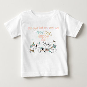 Camiseta Feliz Feliz Feliz Joy Animais Cute Bebê 1rua Natal
