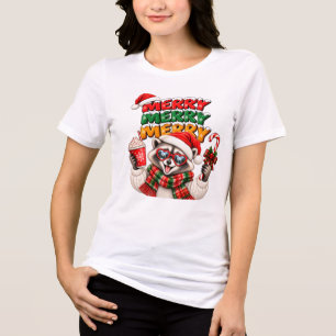 Camiseta Feliz Feliz Feliz Natal Guaxinim Cacau Quente