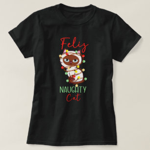Camiseta Feliz Feliz Feliz Naughn, Luzes de Natal Feliz Nav