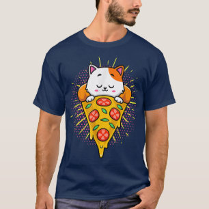 Camiseta Feliz Feliz Gato Come Pizza Kawaii Anime Japonês70