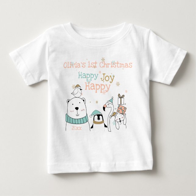 Camiseta Feliz Feliz Joy Animais Fofos 1rua Natal (Frente)