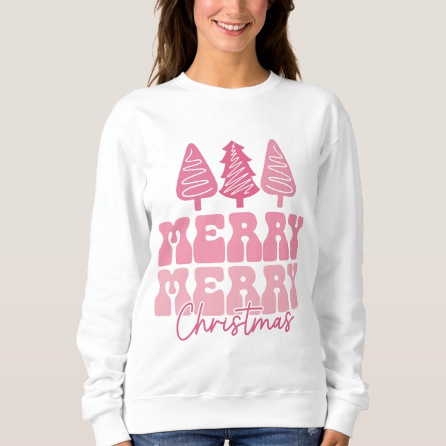 Camiseta Feliz Feliz Natal - Design de Férias Rosa (Frente)