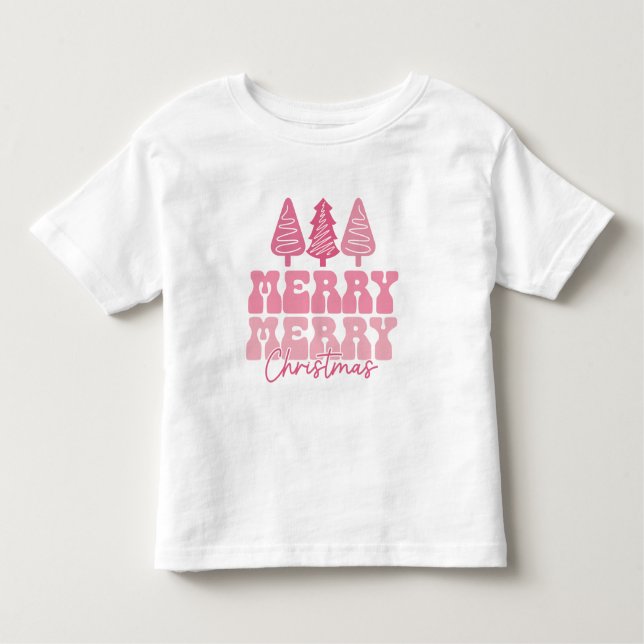 Camiseta Feliz Feliz Natal - Design de Férias Rosa (Frente)