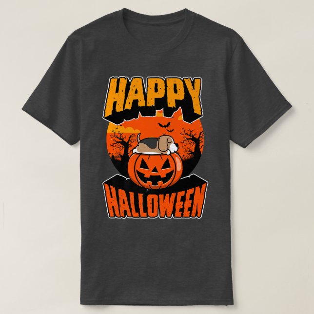 Camiseta Feliz Festa de Halloween Cute Nápoles Kawaii Beagl (Frente do Design)