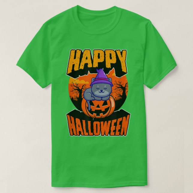 Camiseta Feliz Festa de Halloween Cute Napping Kawaii Witch (Frente do Design)
