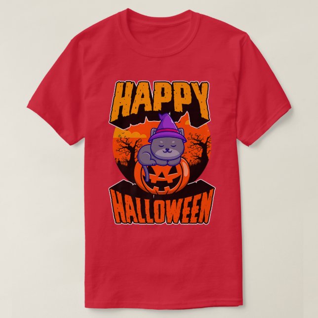 Camiseta Feliz Festa de Halloween Cute Napping Kawaii Witch (Frente do Design)