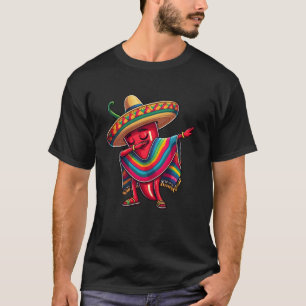 Camiseta Feliz Festa Poncho Dabbing Chili Mexicano Cortado