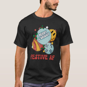 Camiseta Feliz Festiva AF E Feliz Brilhante De Natal C
