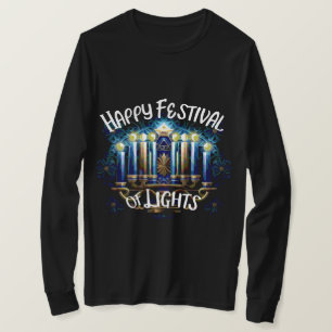 Camiseta Feliz Festival das Luzes Hanukkah Menorah
