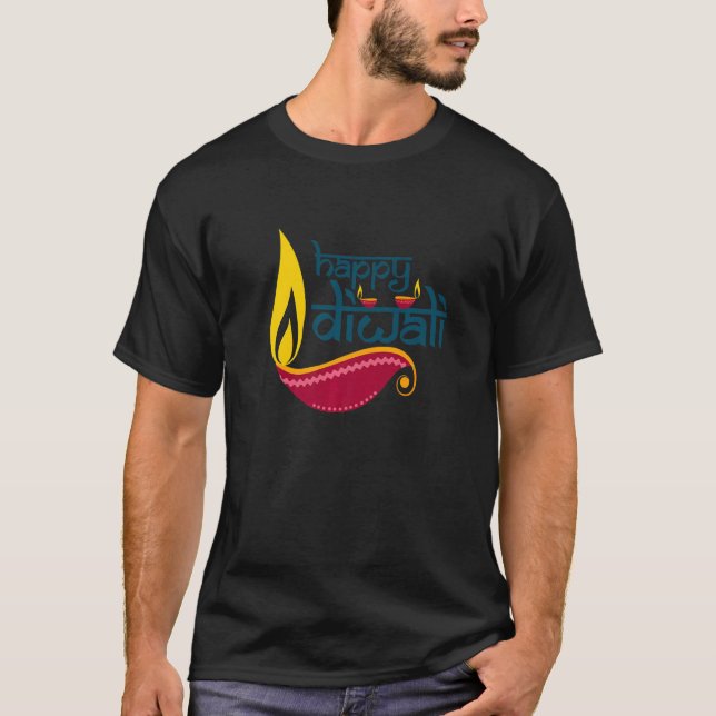 Camiseta Feliz Festival Diwali das Luzes 3 Luzes para a Índ (Frente)