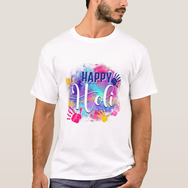 Camiseta Feliz Festival Holi Primavera Colorida Índia Hindu (Frente)