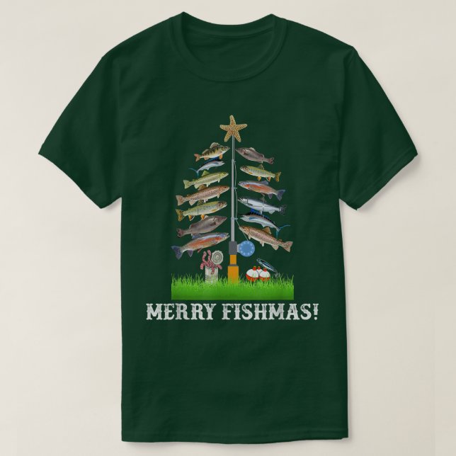 Camiseta Feliz Fishmas Árvore de Natal Peixe Engraçado Peix (Frente do Design)