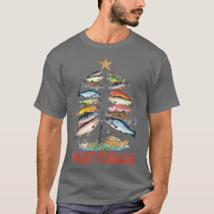 Camiseta Feliz Fishmas Árvore de Natal Peixe Pesca Divertid