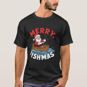 Camiseta Feliz Fishmas Engraçado Natal Papai Noel Pesca