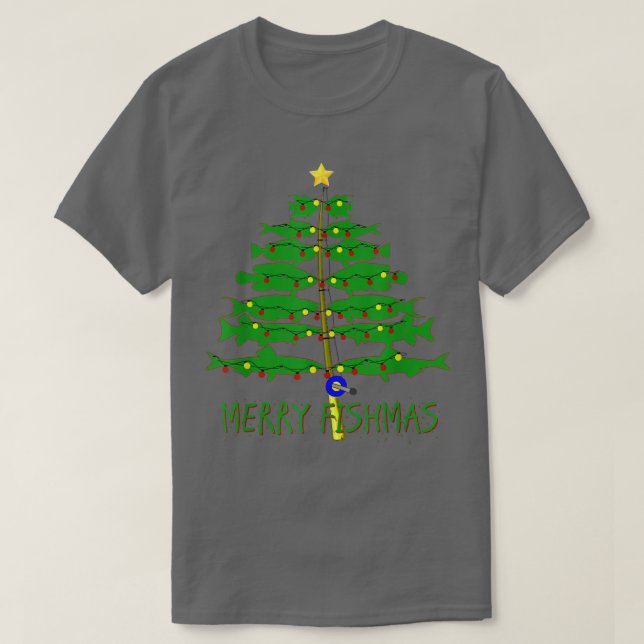 Camiseta Feliz Fishmas Feliz Árvore de Natal Engraçado (Frente do Design)