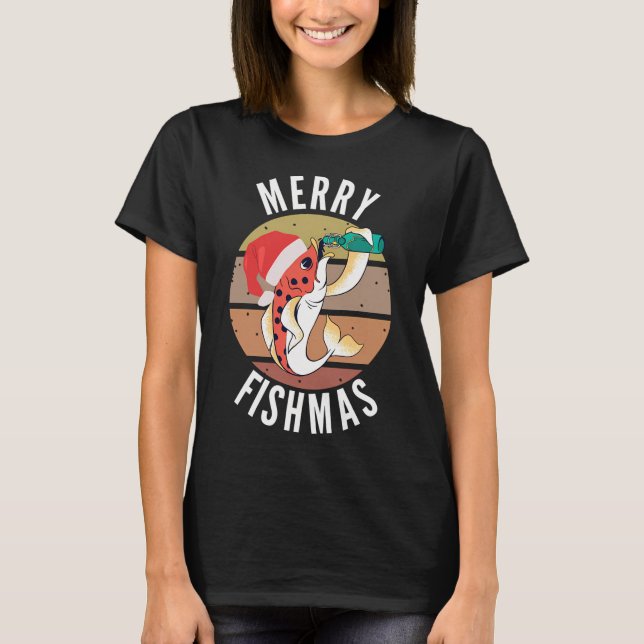 Camiseta Feliz Fishmas Fun Pescador Natal (Frente)