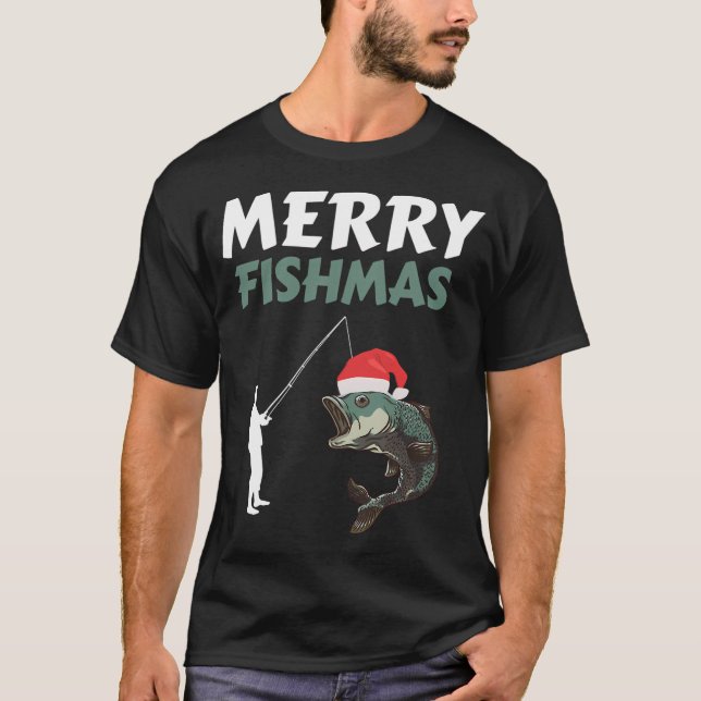 Camiseta Feliz Fishmas Fun Pescador Natal (Frente)