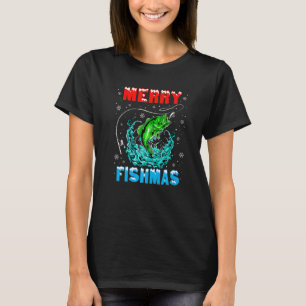 Camiseta Feliz Fishmas Luzes da Árvore de Natal Peixe Pesc