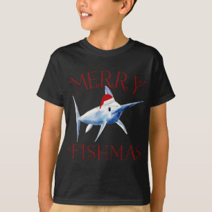 Camiseta Feliz Fishmas Marlin Santa Hat Natal