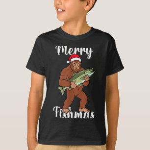Camiseta Feliz Fishmas Pé Grande Pesca Sasquatch Divertido