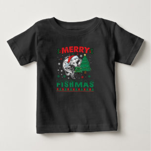 Camiseta Feliz Fishmas Peixe Pescando Pai Pescador Natal
