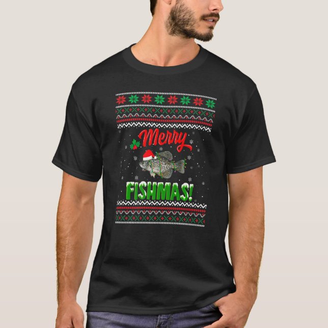 Camiseta Feliz Fishmas Pescar Suor Feio de Natal (Frente)