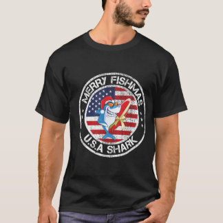 Camiseta Feliz Fishmas USA Flag Excelente White Shark