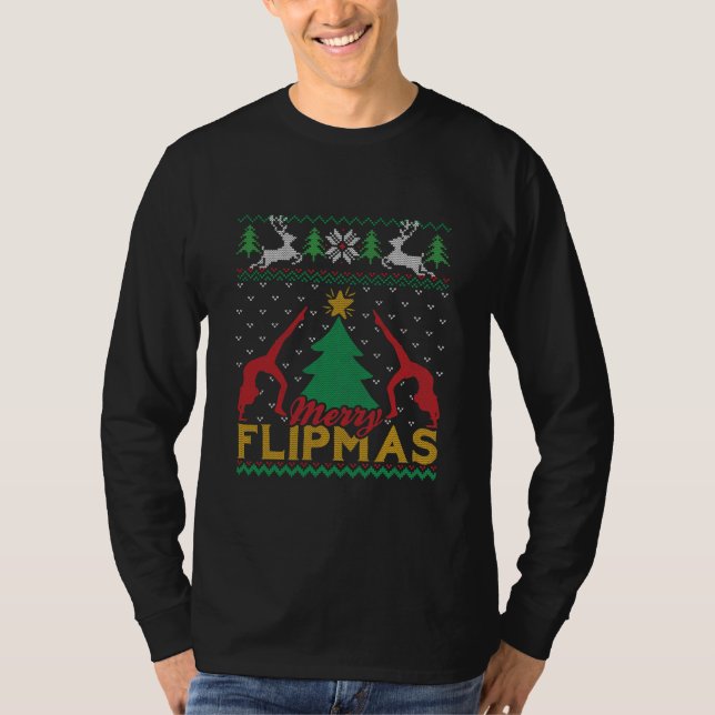 Camiseta Feliz Flipmas Engraçado ginástica Árvore de Natal  (Frente)