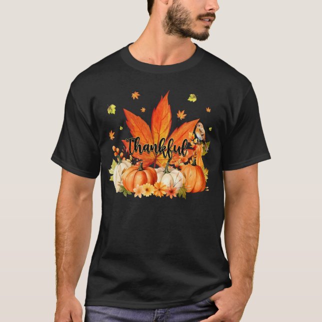 Camiseta Feliz Folha de Pumpkin Bonito Homens de Queda de A (Frente)