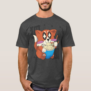 Camiseta Feliz Fox Comendo Ramen Japão Estilo Kawaii Anime