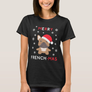 Camiseta Feliz Francês Mas Engraçado Natal Francês Buldogue