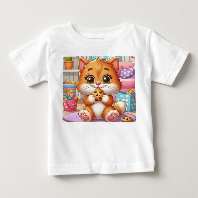 Camiseta Feliz Gatinho Gengibre Com Biscoito Crian (Frente)