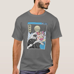 Camiseta Feliz Gato Comendo Ramen Navegando no Kanagawa Wav