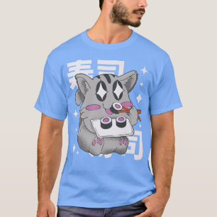 Camiseta Feliz Gato Comendo Sushi Japão Estilo Kawaii Anime