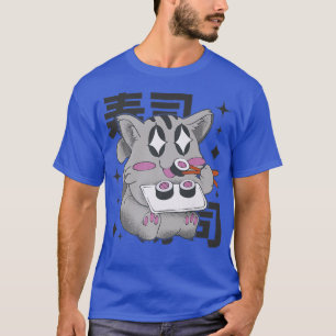 Camiseta Feliz Gato Comendo Sushi Japão Estilo Kawaii Anime