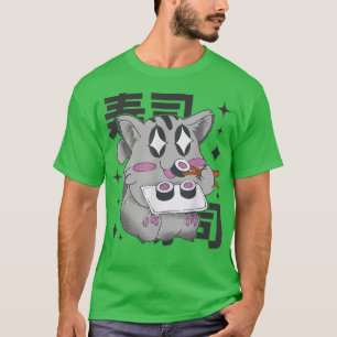 Camiseta Feliz Gato Comendo Sushi Japão Estilo Kawaii Anime