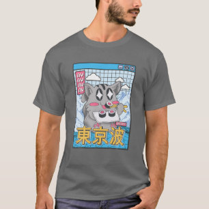 Camiseta Feliz Gato Comendo Sushi Vaporwave Anime Estético 