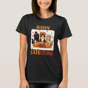 Camiseta Feliz Gato de Ação de Graças Fantasia de Peregrino