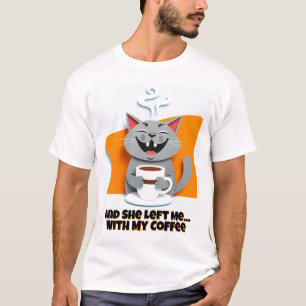 Camiseta Feliz Gato de Café - Víblias de Manhã Bonitas e Ch