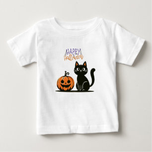 Camiseta Feliz gato de Dia das Bruxas e abóbora