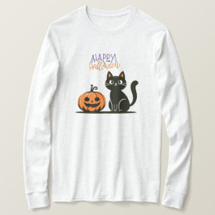 Camiseta Feliz gato de Dia das Bruxas e abóbora
