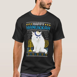 Camiseta Feliz Gato de Hanukkah Feriado Judaico Feio Hanukk