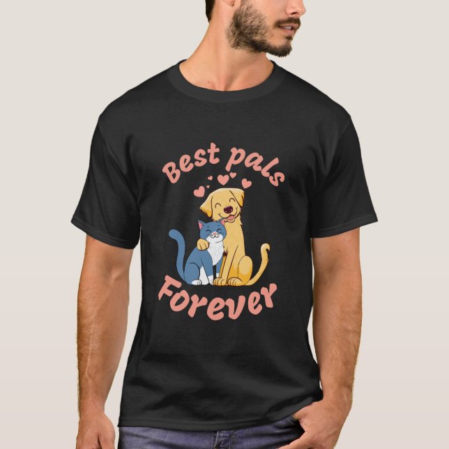 Camiseta Feliz Gato e Feliz Cachorro. Os melhores amigos pa (Frente)
